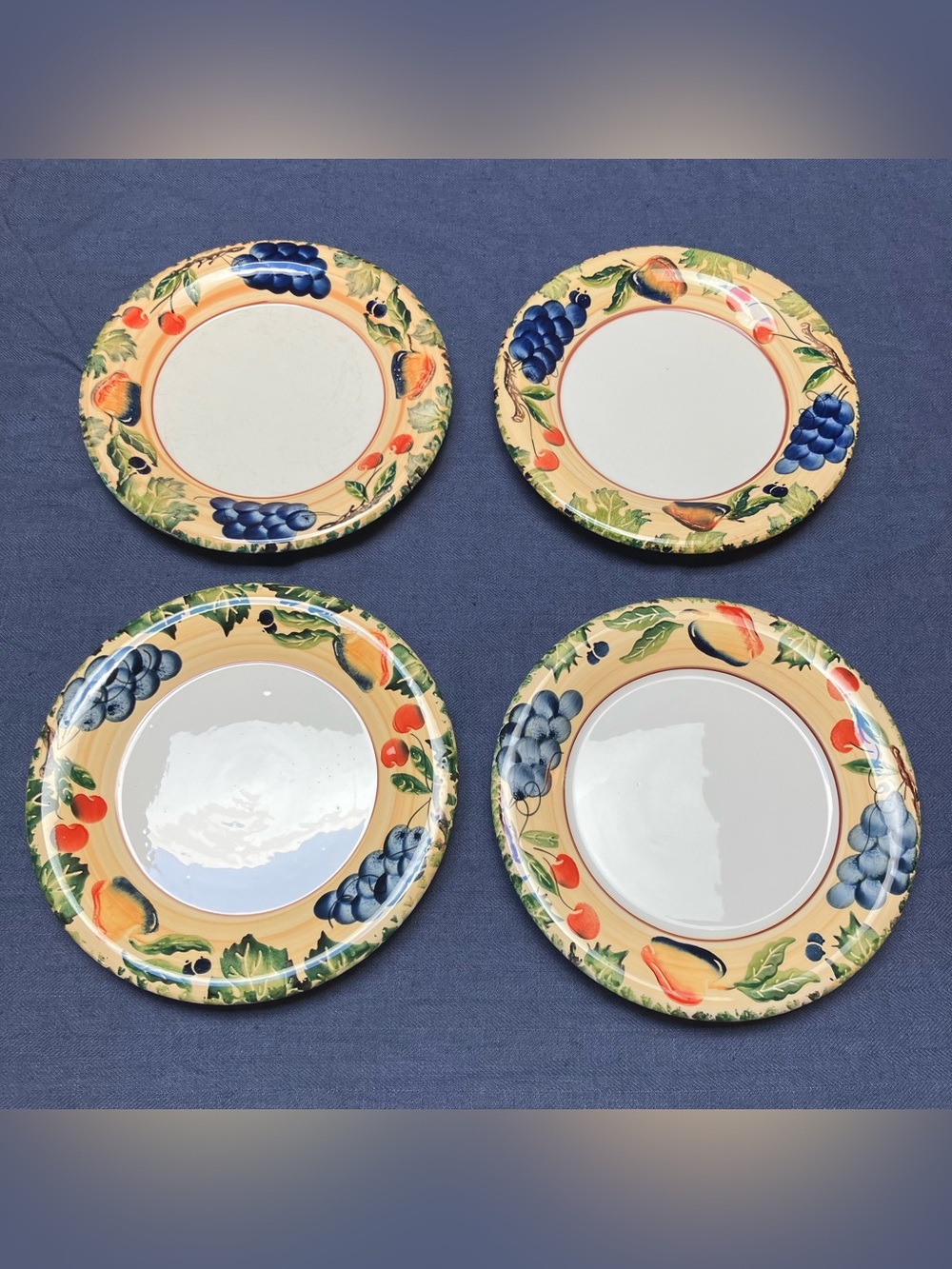 Set of 4 Dansk Fall Harvest Large Dinner Plate 11 3/8" Italy Fruit Border A